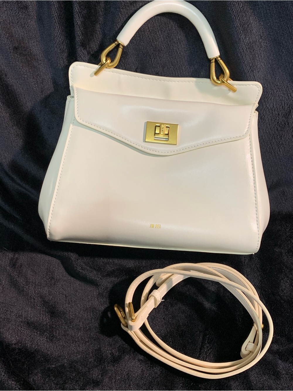 JW PEI Cream Top-Handle Crossbody Satchel with Gold Hardware